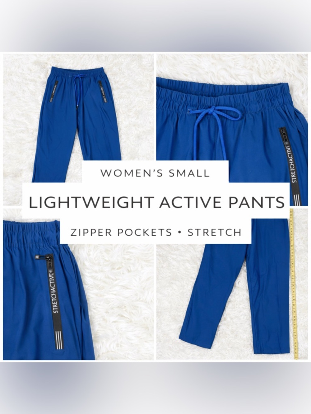 🟦 StretchActive Blue Athletic Pants Womens Small Lightweight Ice Silk Joggers